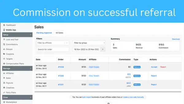 Dasboard der Goaffpro Affiliate Marketing App
