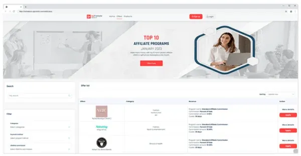 Market Place der UpPromote Affiliate Marketing App