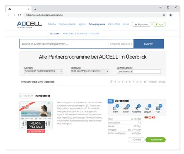 Advertiser Verzeichnis von Adcell