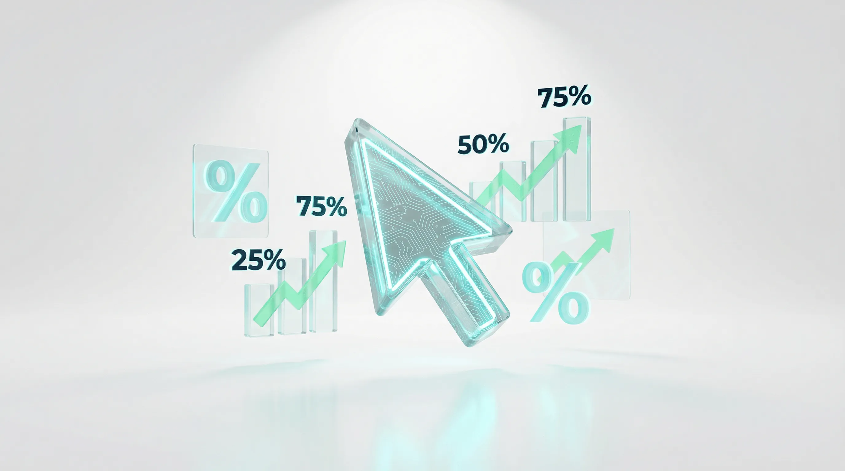 CTR berechnen: Mauszeiger klickt auf Prozent-Badge mit steigendem Balkendiagramm