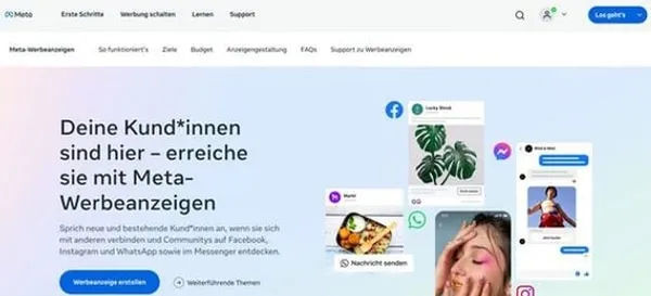 Screenshot meta ads homepage