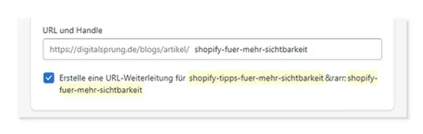 Änderung einer URL auf Shopify