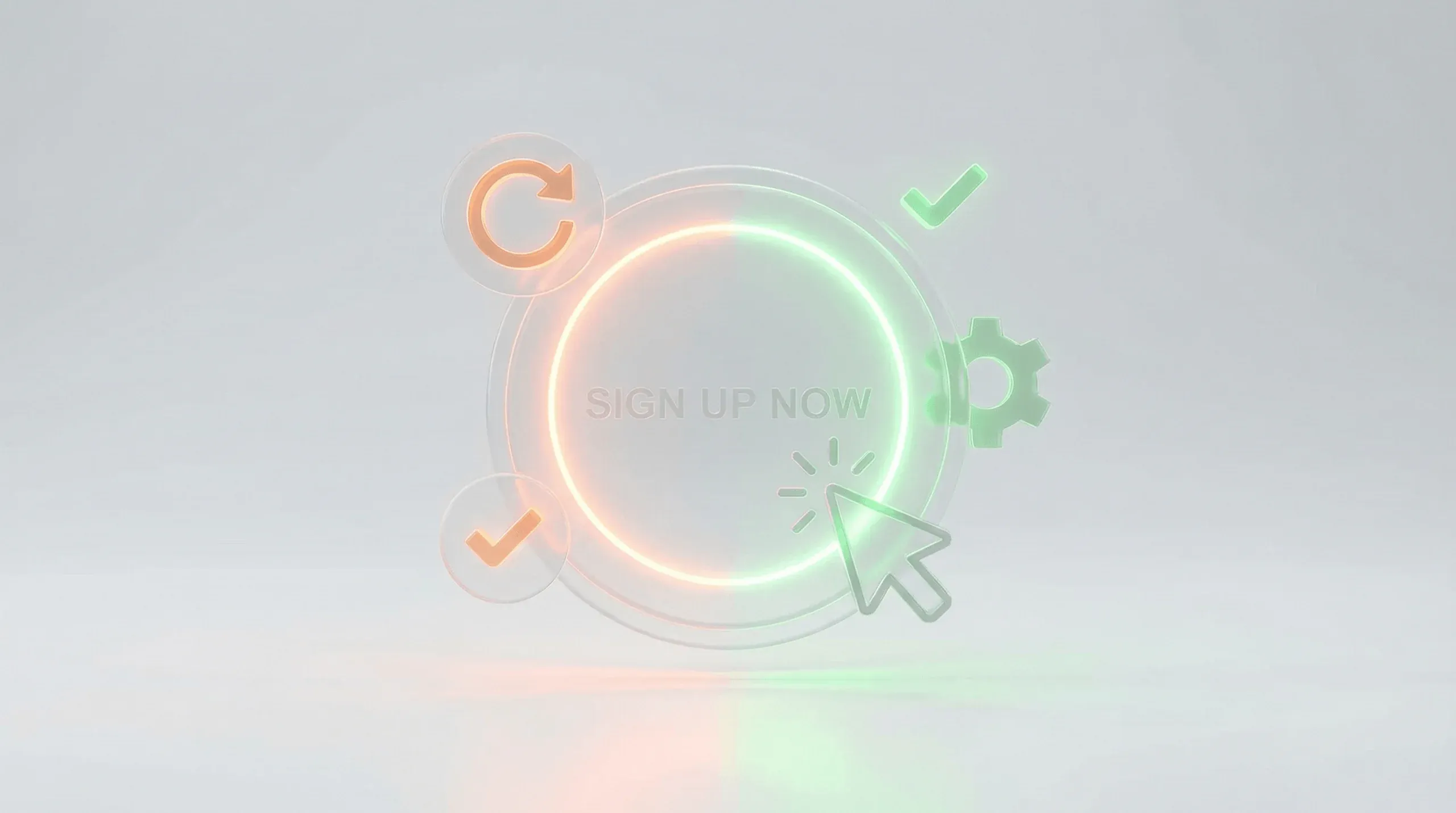 3D Illustration eines Call-to-Action Buttons mit Conversion-Elementen