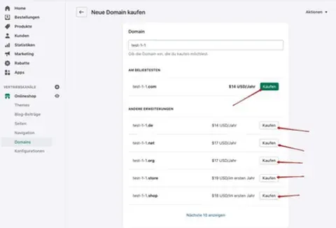 Verfügbare Shopify Domains