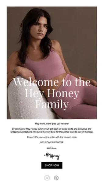 Willkommens E-Mail von heyhoneyyoga.com