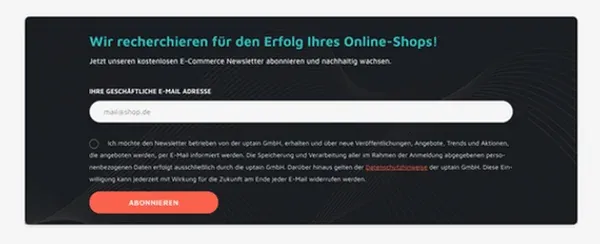 Newsletter Anmeldung bei uptain.de