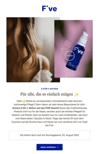 E-Mail Idee Beispiel von fiveskincare.de