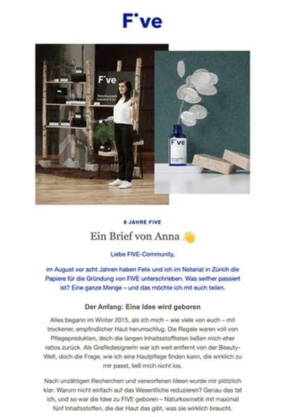 Beispiel E-Mail von fiveskincare.de