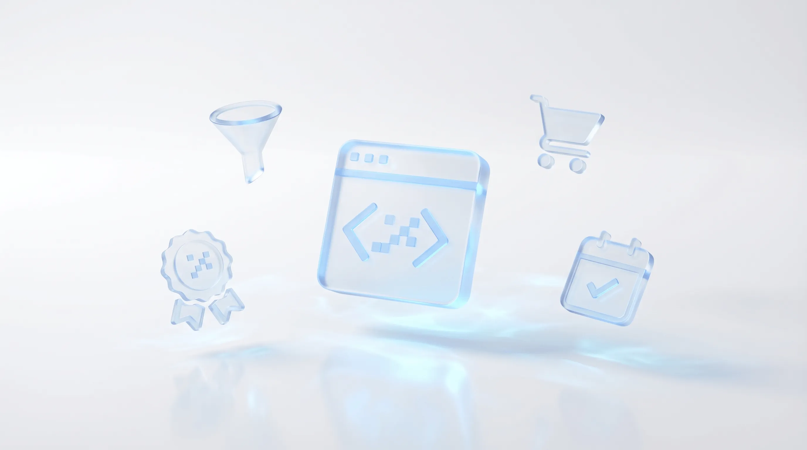 3D Illustration eines Facebook Pixels mit Shopify-Integration und Tracking-Elementen