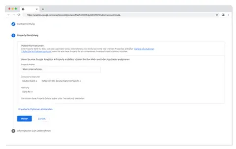Einrichten der Google Analytics- Property