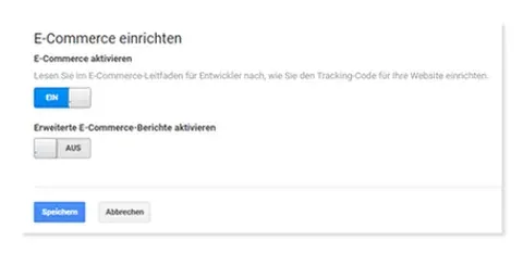 Einrichten des E-Commerce bei Google Analytics