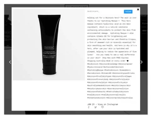 Instagram Post auf Shopify von MX Skincare