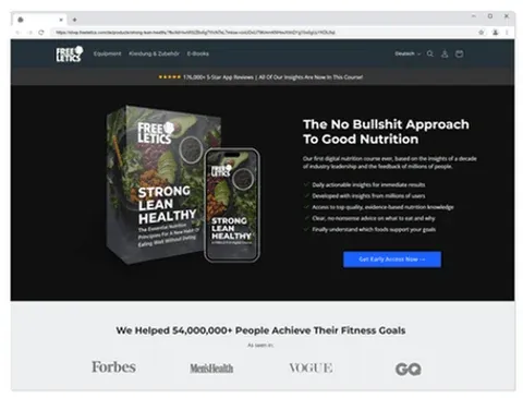 Landingpage Beispiele von Freeletics