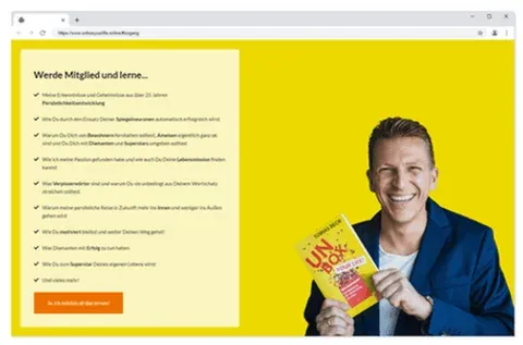 Landing Page vom Coaching 'Unbox Your Life'
