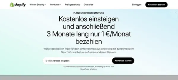 screenshot shopify webseite preisangebot