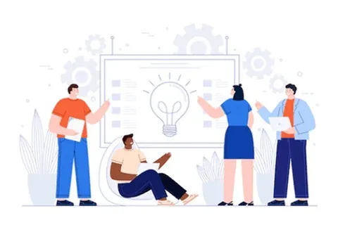 Geschäftsleute, die sich beraten und Ideen austauschen