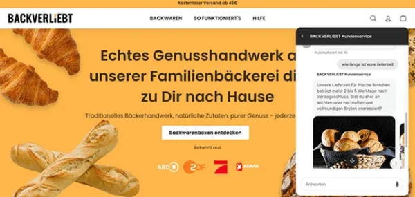 screenshot backverliebt zu shopify chatbot