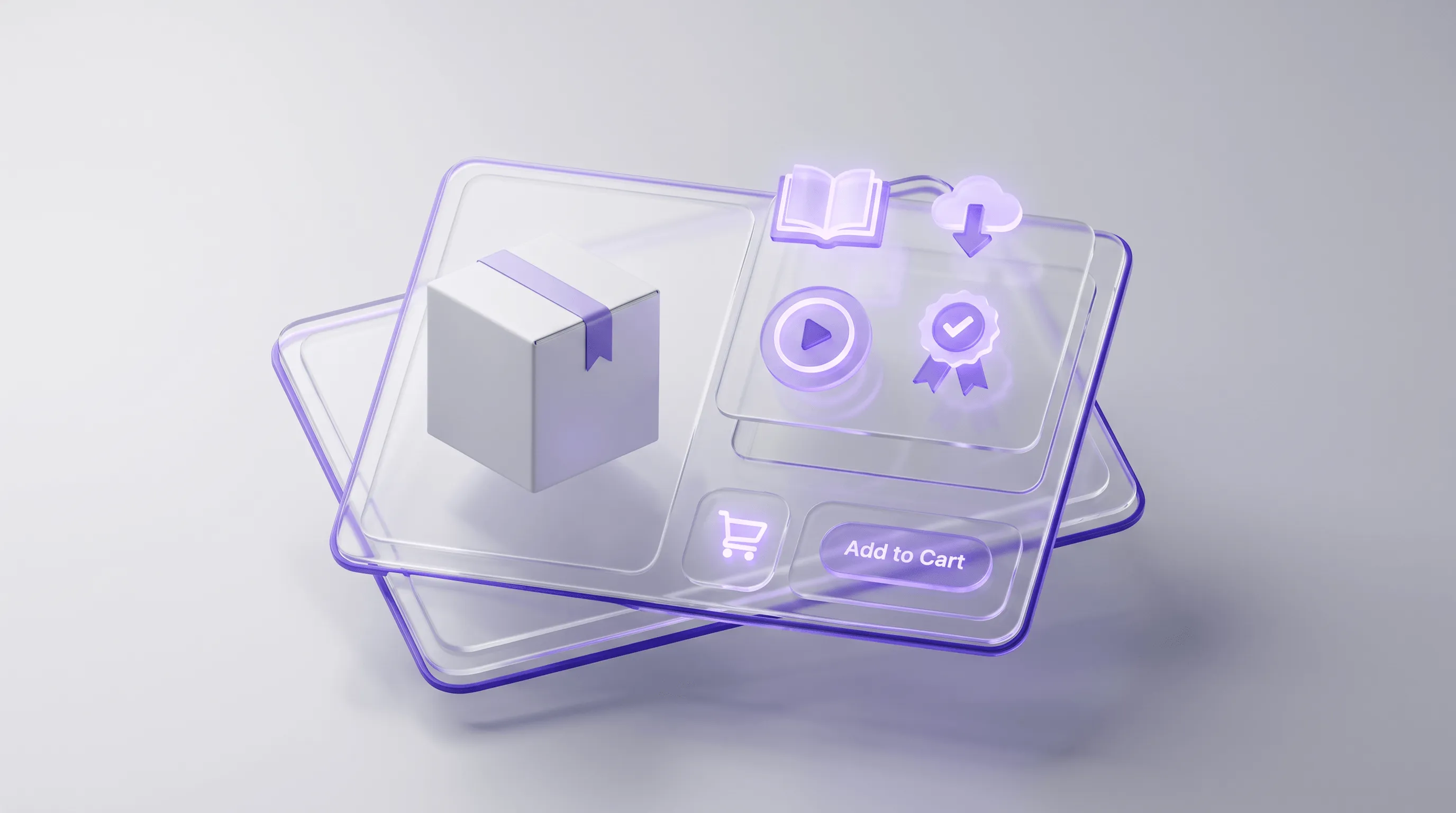 Digitale Produkte wie E-Books, Kurse und Lizenzen als Icons neben einem Shopify-Shop mit physischen Produkten