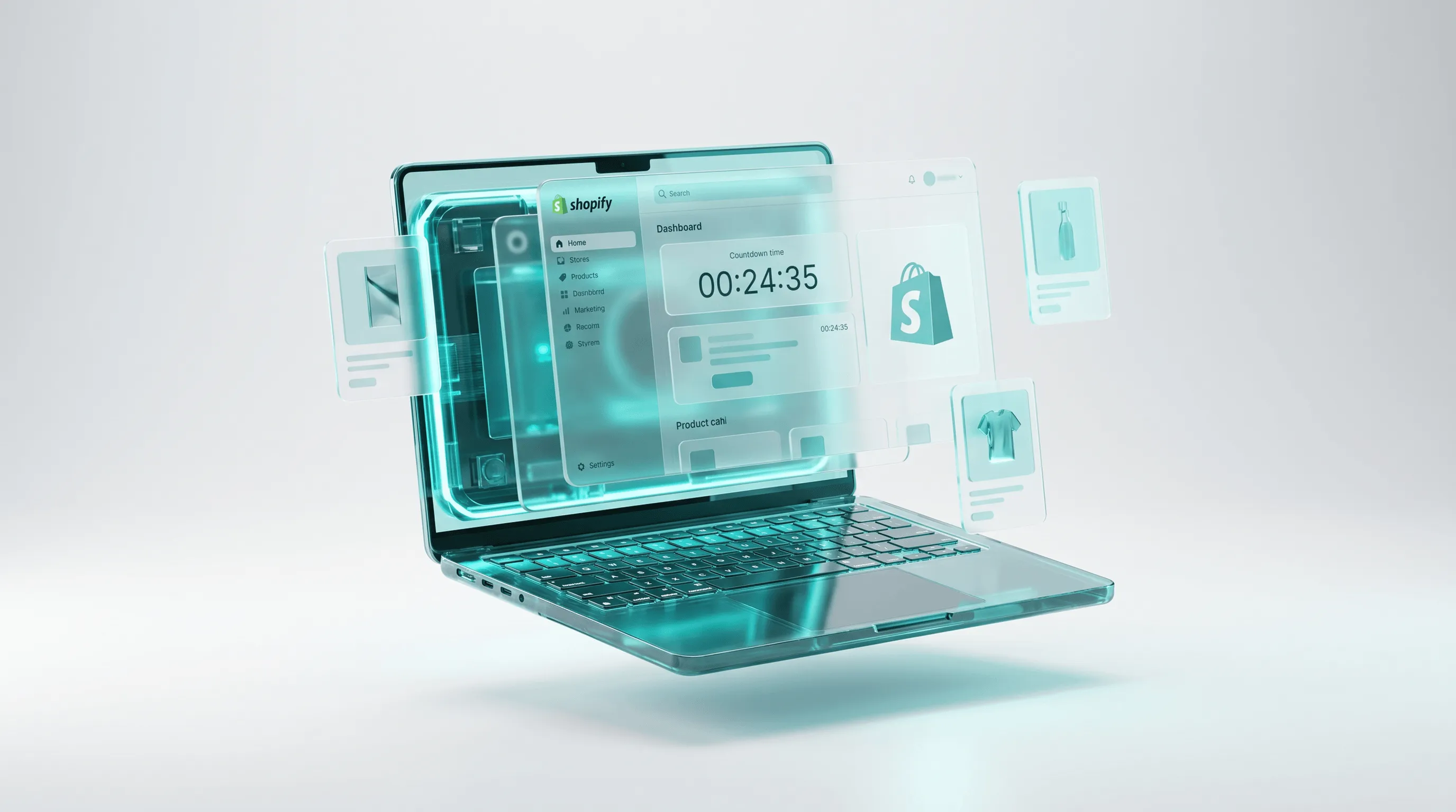 Shopify kostenlos testen – Laptop mit Shopify Dashboard und Testphase-Übersicht