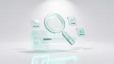 Glasgrafik mit Lupe, Checkliste, Trend-Pfeil und Metriken als Symbol für ein Shopify SEO Audit
