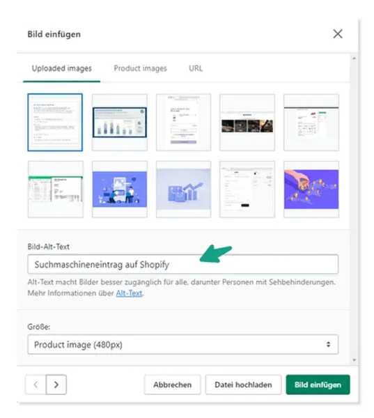 Hinterlegung von Alt Tags bei Shopify