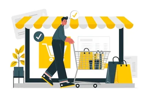 Illustration vom Warenkorb und Checkout bei Onlineshops