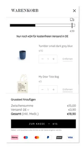 Screenshot des Warenkorbs von Paper & Tea