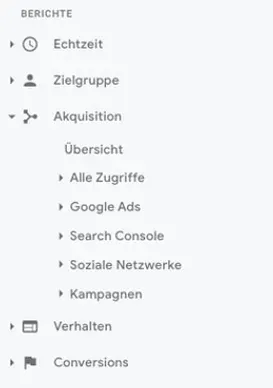 Akquisitions-Übersicht in Google Analytics