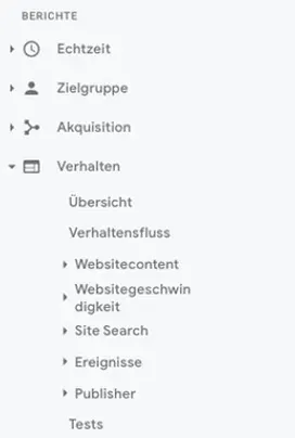 Verhaltens-Übersicht in Google Analytics