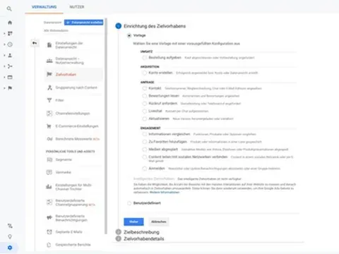 Zielvorhaben in Google Analytics anlegen