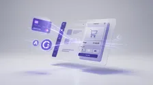 Was ist Shopify Payments: Kreditkarten und Zahlungssymbole fließen in ein Shopify-Checkout-Interface