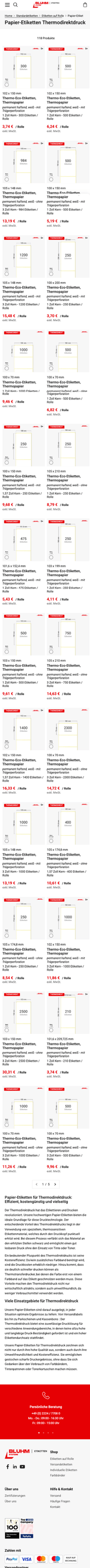 Bluhm Etiketten Kategorieseite