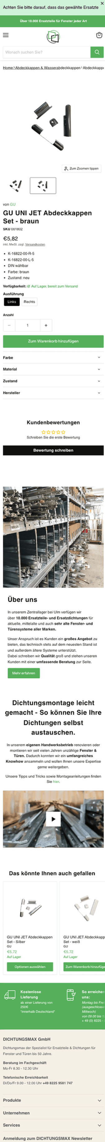 Dichtungsmax Produktdetailseite