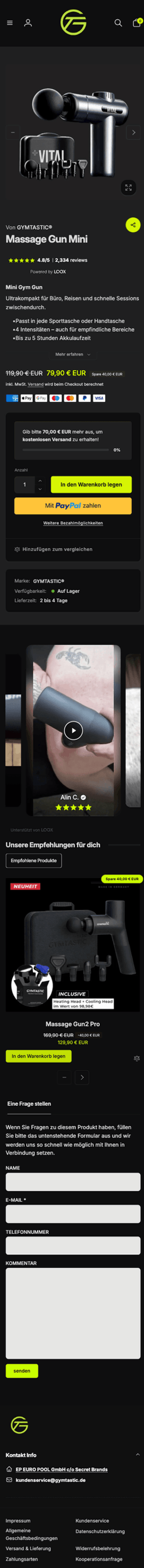 Gymtastic Produktdetailseite