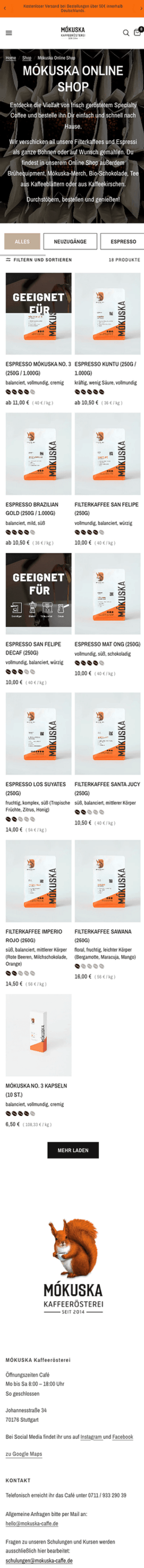 Mókuska Kaffeerösterei Kategorieseite