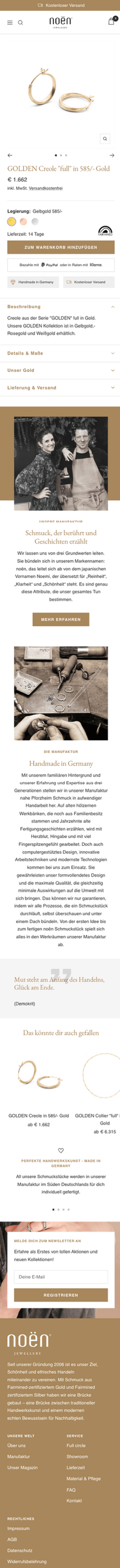 noën Jewellery Produktdetailseite