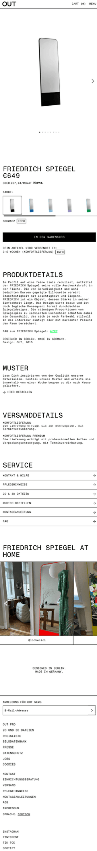 OUT Objekte unserer Tage Produktdetailseite