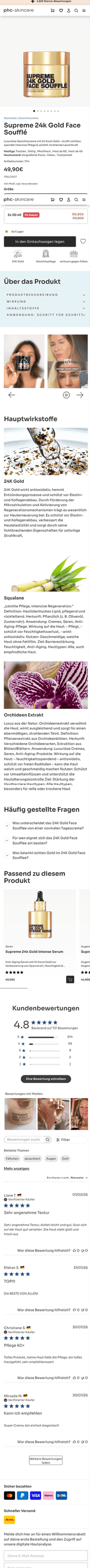 phc skincare Produktdetailseite