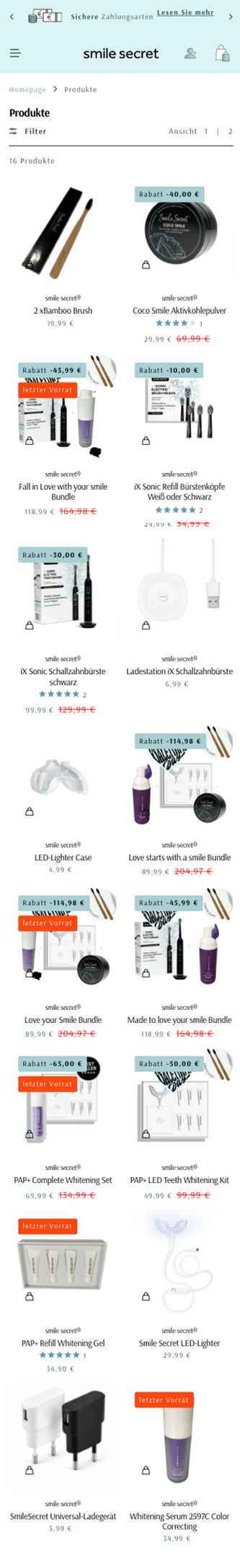 Smile Secret Medical Kategorieseite