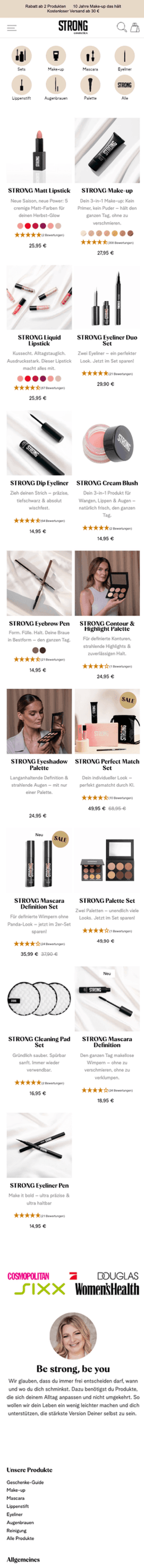 STRONG Cosmetics Kategorieseite