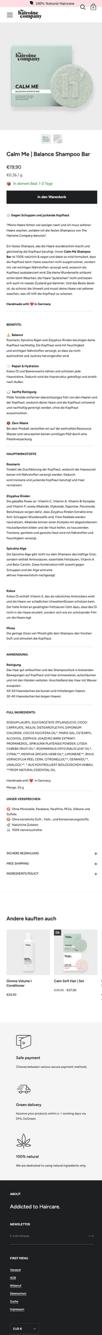 The Hairoine Company Produktdetailseite